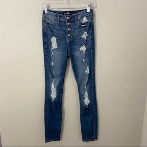 Hollister High Rise Super Skinny Jeans Size 1 Button Fly Distressed Stretch